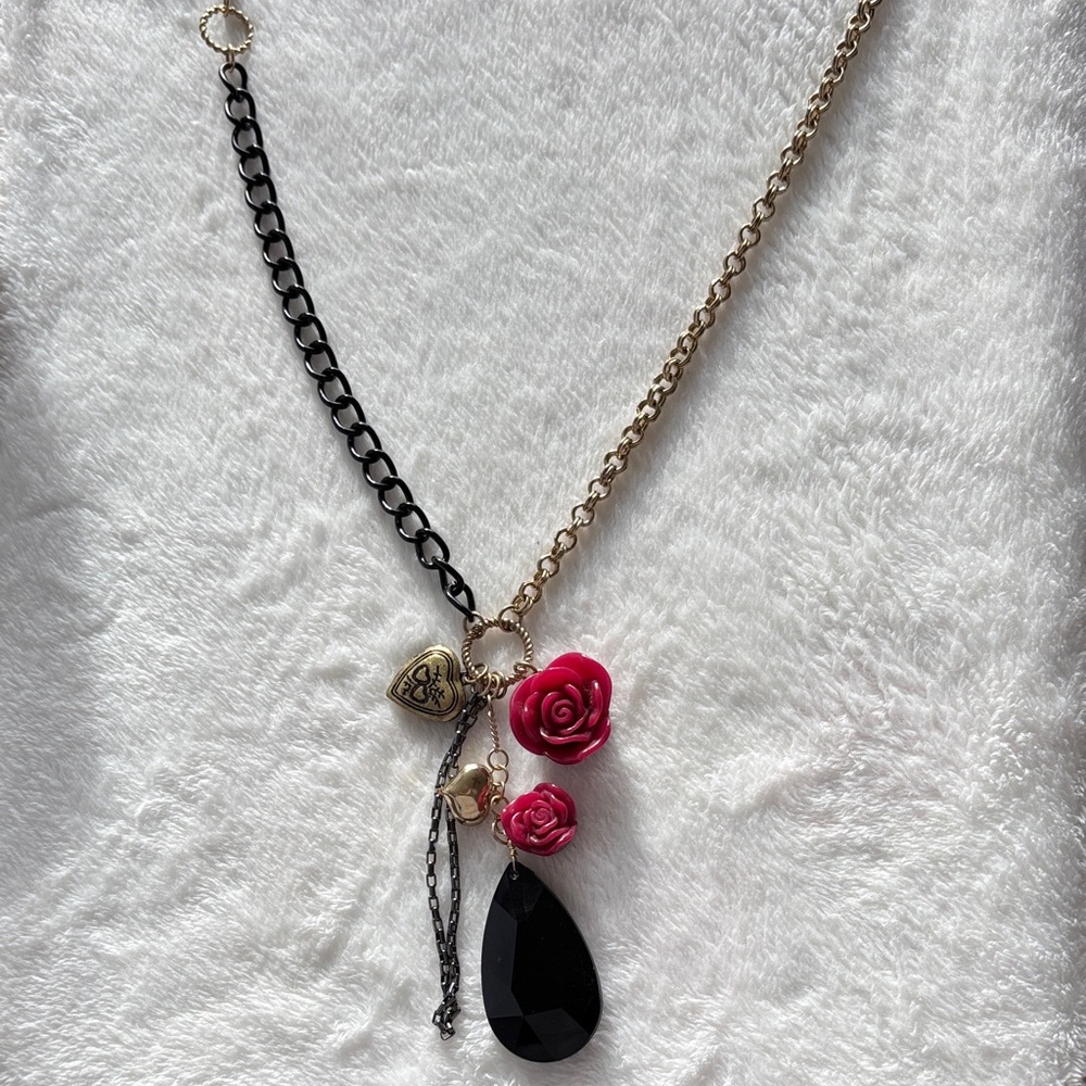 Betsey Johnson Y2K Locket & Rose Charm Necklace